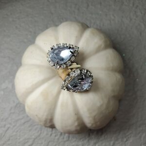 Vintage Teardrop Faux Diamond Silvertone Clip On Earrings